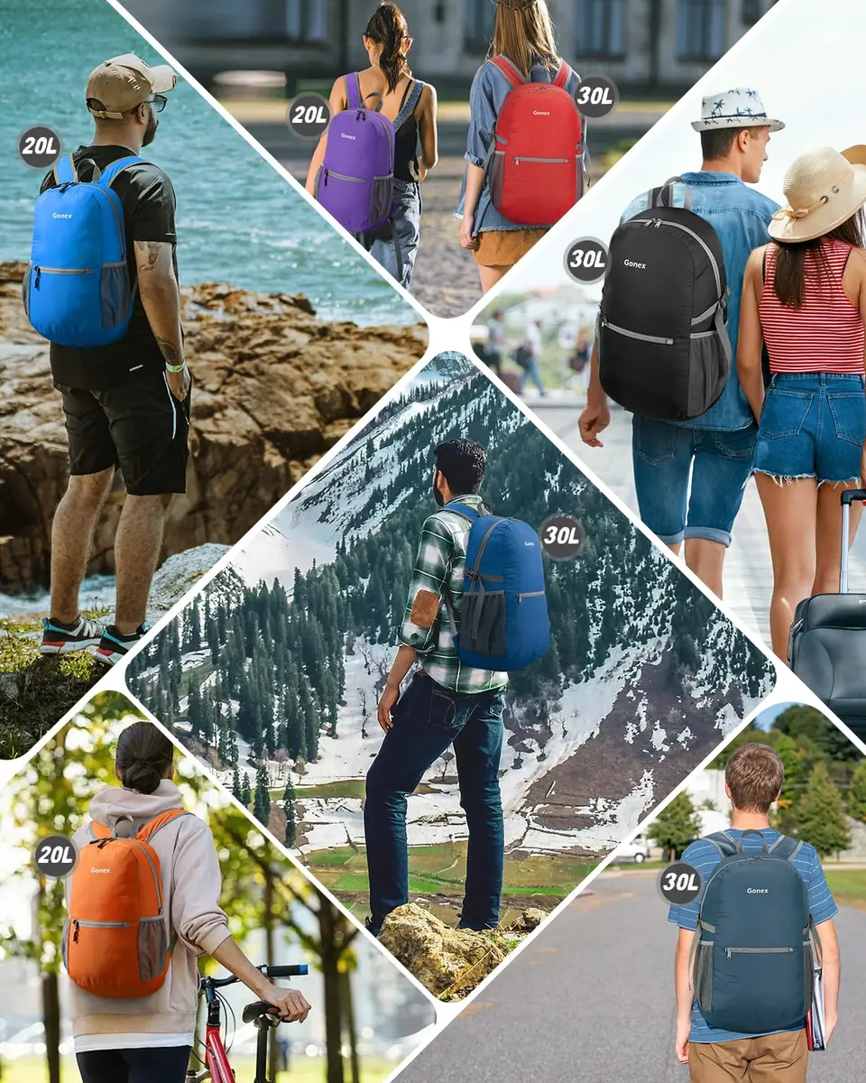 Gonex Packable Daypack Backpack 20L Lightweight Foldable Travel Bag | Water & Tear Resistant Nylon, Compact & Unfold Size 44x30x15cm - view 7