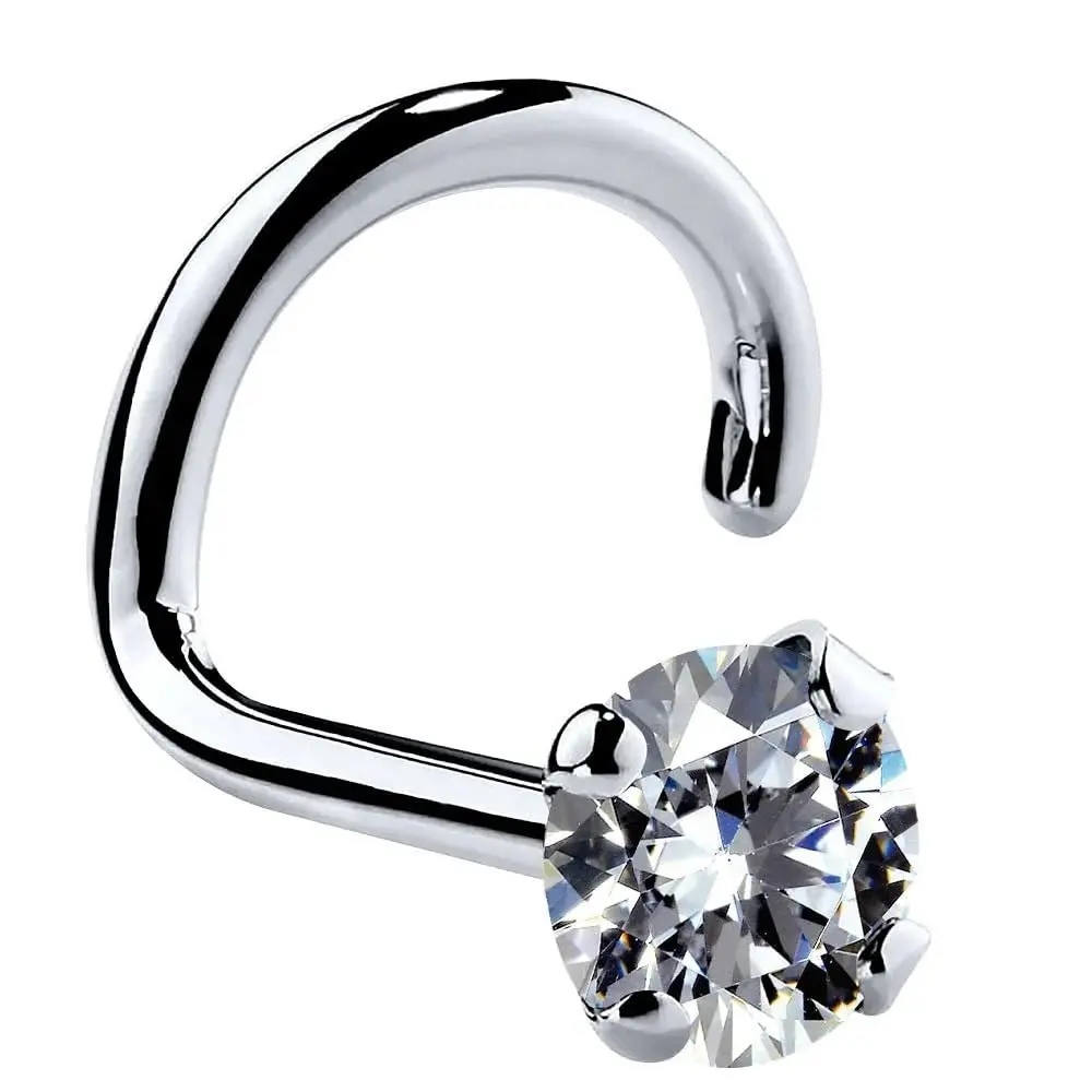FreshTrends 14K Gold Cubic Zirconia Nose Ring 3mm | Twist Screw Design for Women - main product image