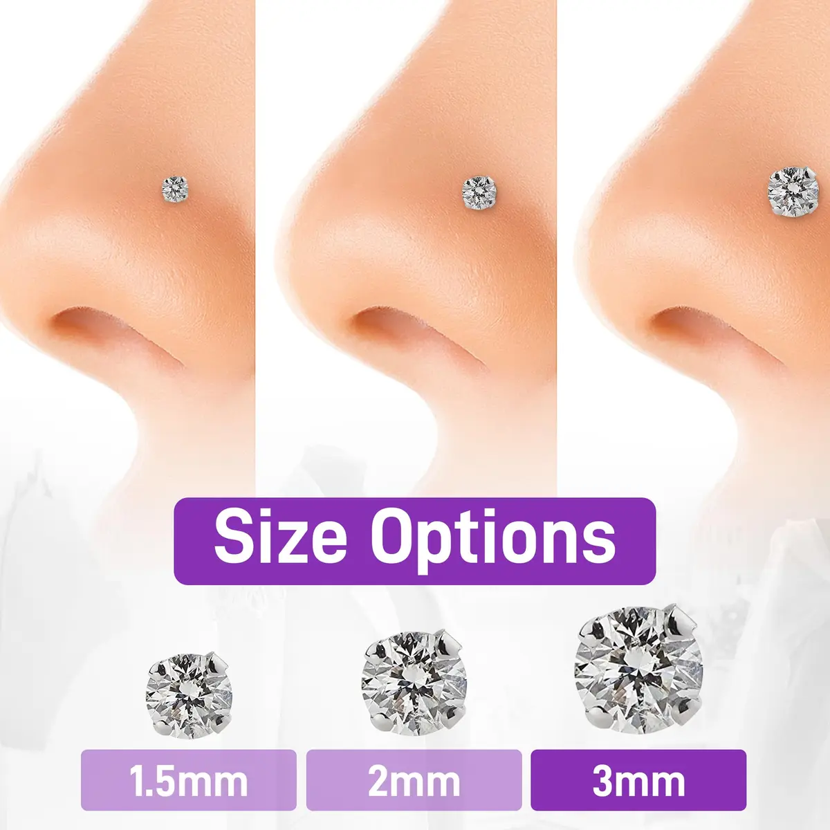 FreshTrends 14K Gold Cubic Zirconia Nose Ring 3mm | Twist Screw Design for Women - view 3