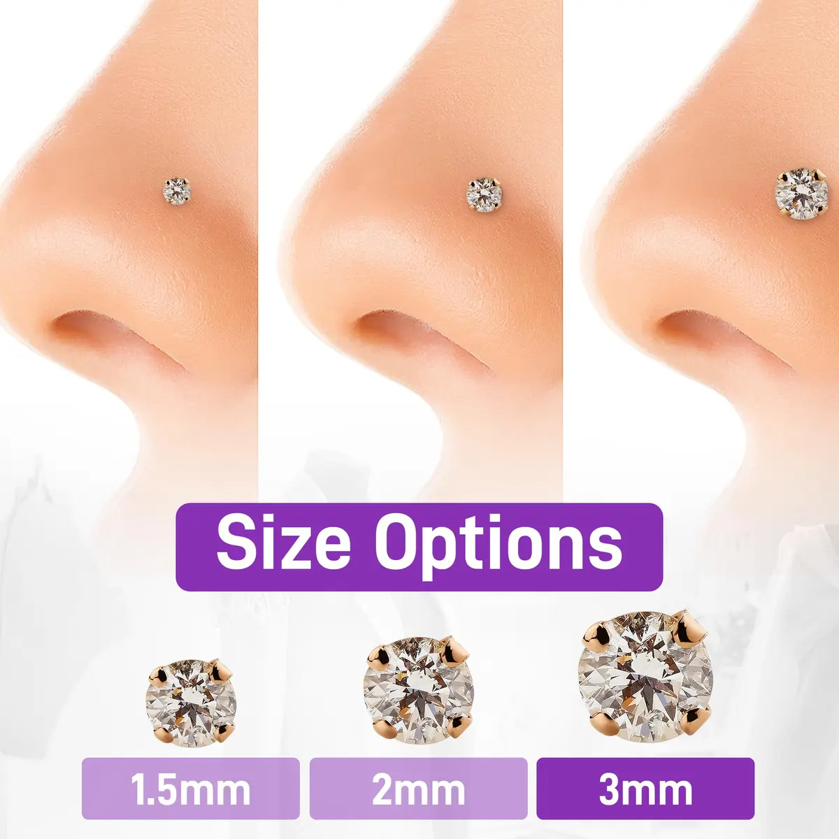 FreshTrends 18G 3mm Cubic Zirconia Nose Ring in 14K Gold | Secure Twist Screw, Made in USA - view 4