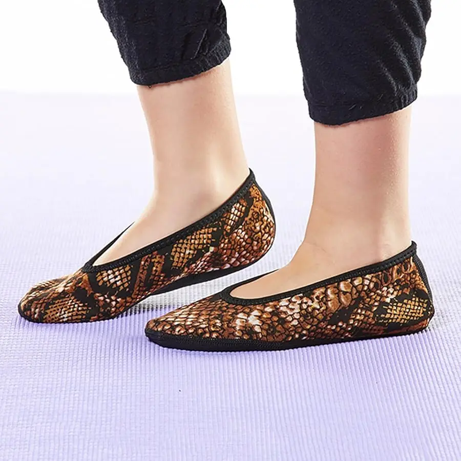 Nufoot Ballet Flats Fuzzies Women's Slippers, Foldable, Flexible Flat, Gold Snake, Medium | Indoor Comfort & Travel Friendly - view 3
