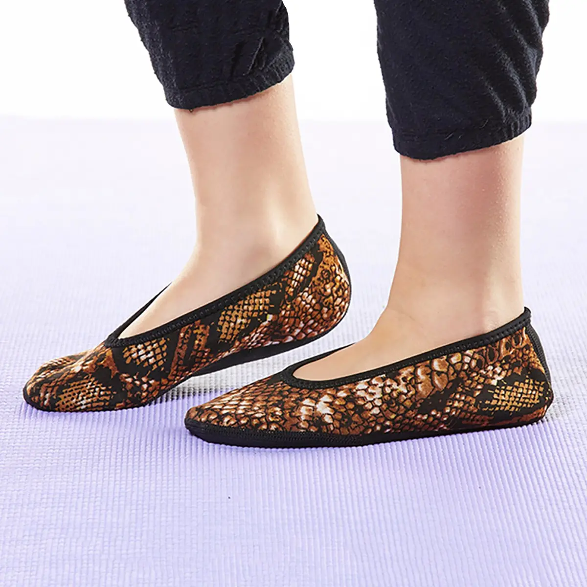 Nufoot Ballet Flats Fuzzies Women's Slippers, Foldable, Flexible Flat, Gold Snake, Medium | Indoor Comfort & Travel Friendly - view 4