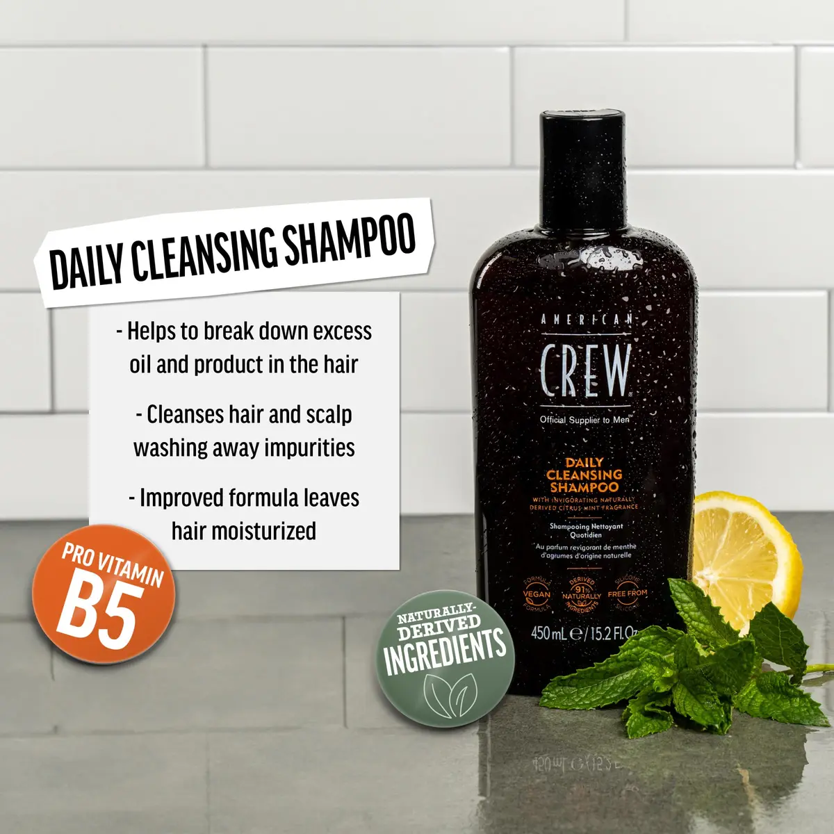 American Crew Daily Cleansing Shampoo Citrus Mint 450ml (15.2 Fl Oz) | For Normal to Oily Hair - view 2