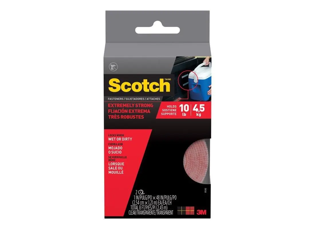 3M Scotch Extreme Fasteners Clear 1" x 48" (2-Pack) | Holds 10 lbs per set, Weather Resistant - main product image