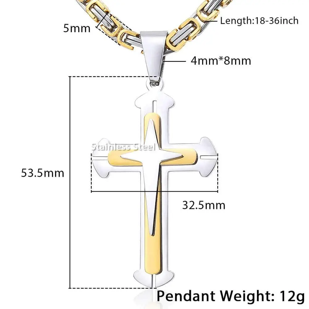 Trendsmax Stainless Steel Cross Pendant Necklace with Byzantine Chain, 55 cm (22 inch) | Religious Faith Symbol for Men - view 4