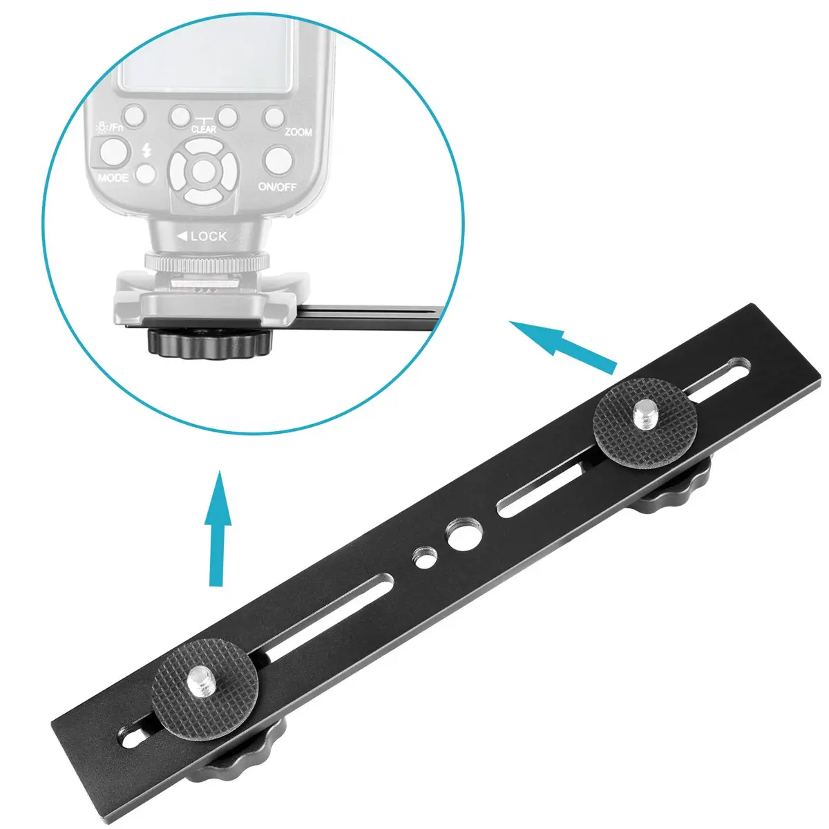 NEEWER 8"/20.3cm Dual Camera Mount Bracket with 1/4" & 3/8" Screws | Mount Two Cameras on Tripod - view 4