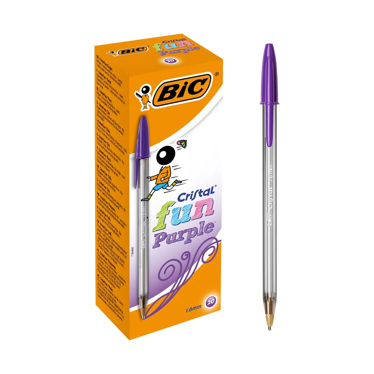 BIC Cristal Fun Ballpoint Pen 1.6mm | Smudge-Proof Purple Ink for School & Office - main product image