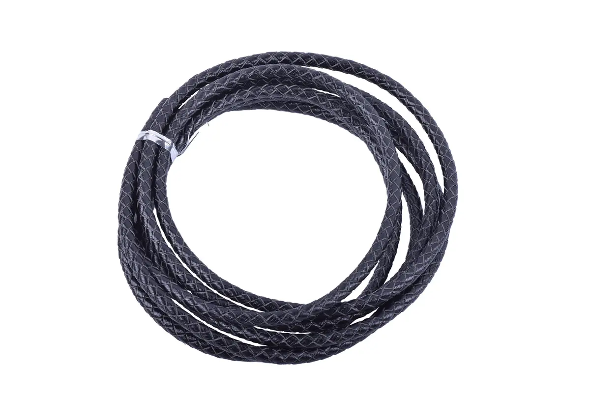 KONMAY 5mm (0.197 in) Black Braided Leather Bolo Cord 2 Yards | Genuine Cowhide for Jewelry Crafts - main product image
