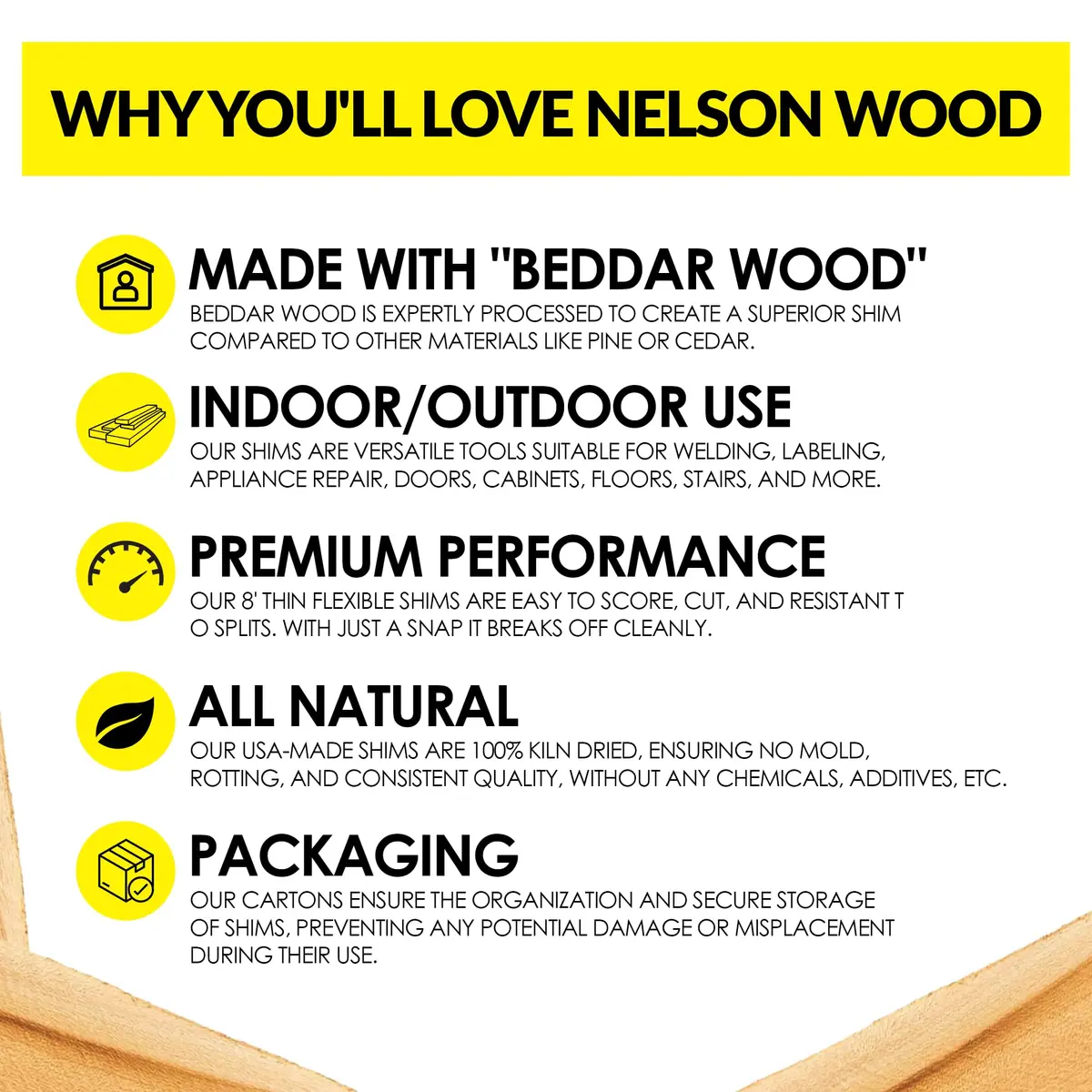 Nelson Wood Shims Contractor Grade 56 Count - 8 Inch Beddar Wood Shims | Leveling & Installation Aid - view 2