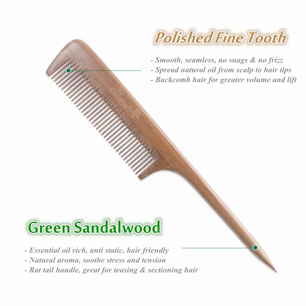 Breezelike Hair Combs for Styling, Fine Tooth Wooden Tail Comb for Women | Natural Sandalwood, Detangling & Stress Relief - view 3