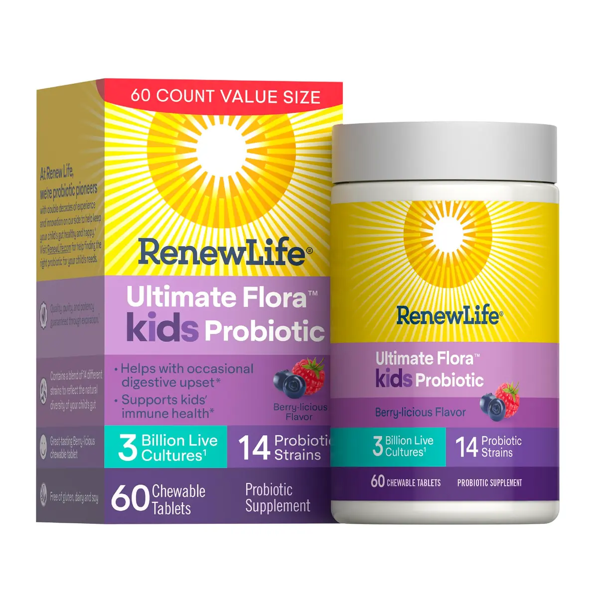 Renew Life Ultimate Flora Kids Probiotic Chewables 60 Count | Supports Digestive & Immune Health - main product image