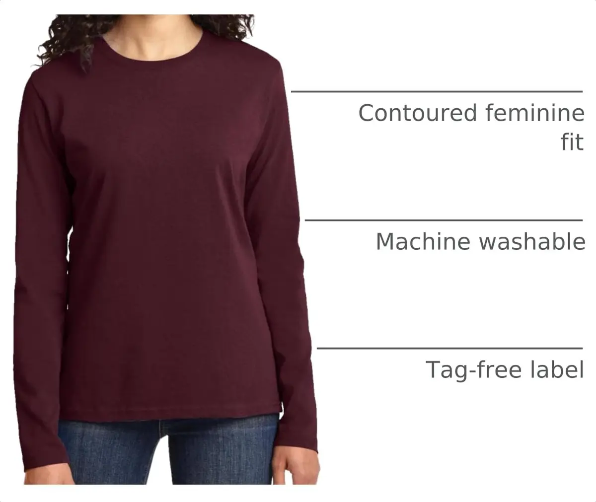 Port & Co Ladies Long Sleeve Core Cotton Tee 4XL Athletic Maroon | Feminine Fit, 100% Cotton, Classic Style - view 2