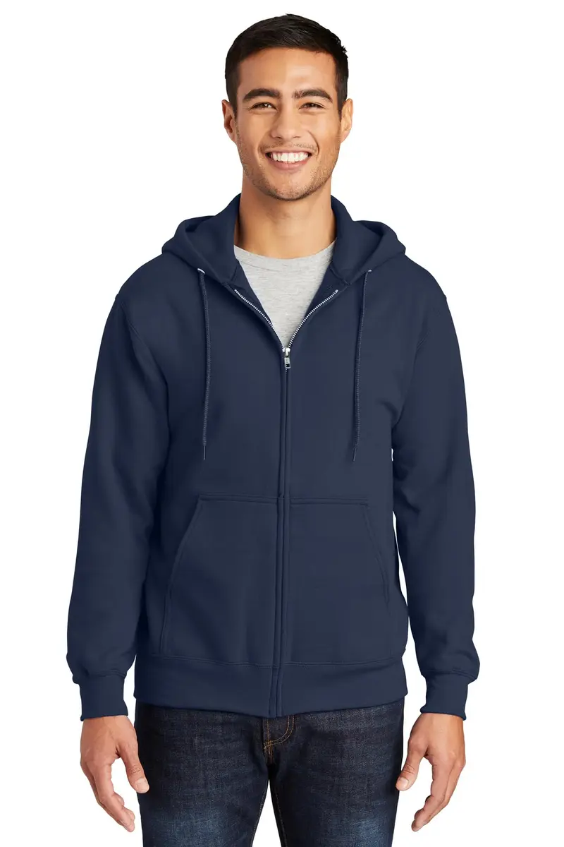 Port & Co Tall Essential Fleece Full-Zip Hooded Sweatshirt, Navy, LT | Extra Length, Cozy Midweight Fleece - main product image