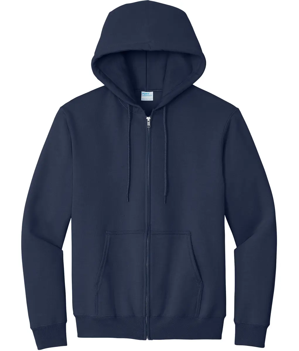 Port & Co Tall Essential Fleece Full-Zip Hooded Sweatshirt, Navy, LT | Extra Length, Cozy Midweight Fleece - view 5