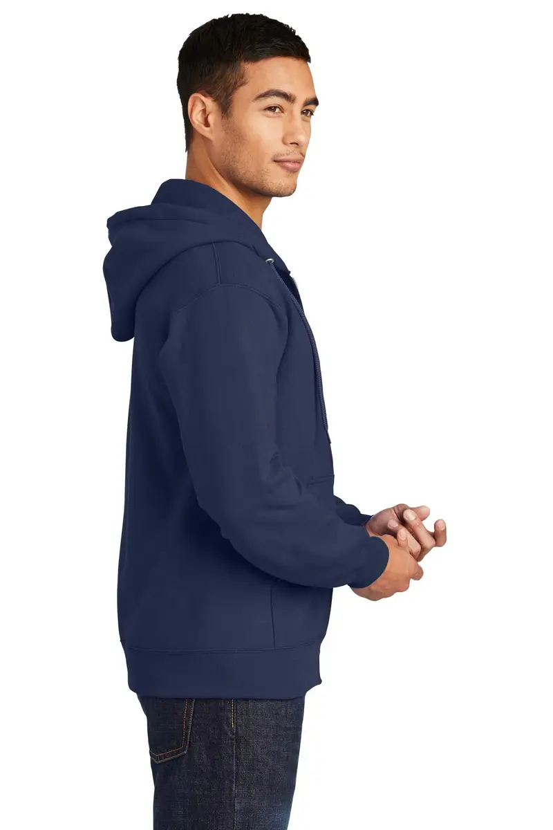 Port & Co Tall Essential Fleece Full-Zip Hooded Sweatshirt, Navy, LT | Extra Length, Cozy Midweight Fleece - view 2