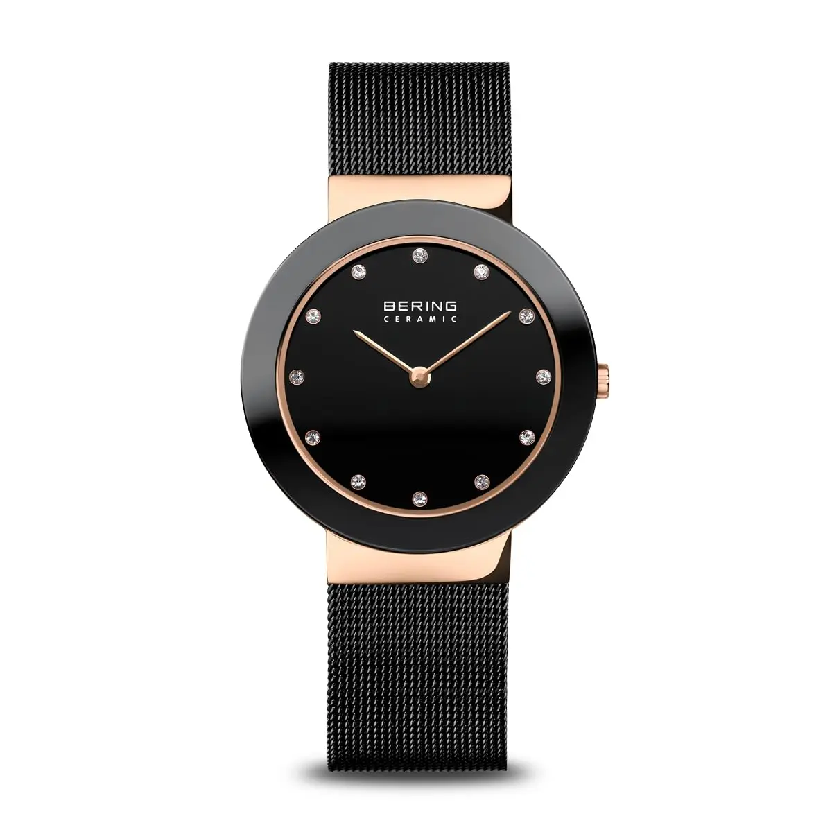 BERING Women's Quartz Watch - Ceramic Collection with Sapphire Glass, Rose Gold/Black, 35mm | Minimalist Danish Design - main product image