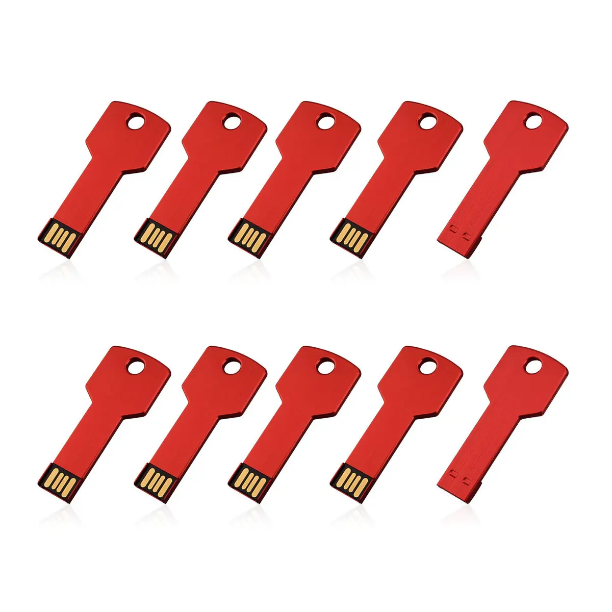RAOYI 8GB Metal Key USB 2.0 Flash Drive | Portable Data Storage, Fast Transfer, 10-Pack, Red - main product image