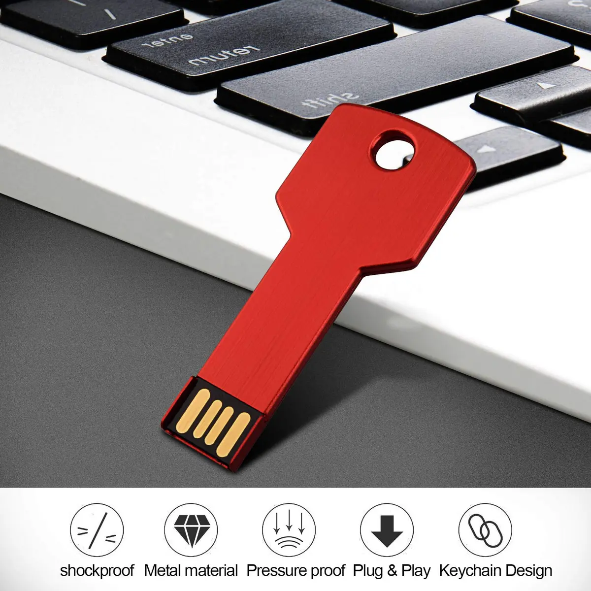 RAOYI 8GB Metal Key USB 2.0 Flash Drive | Portable Data Storage, Fast Transfer, 10-Pack, Red - view 6