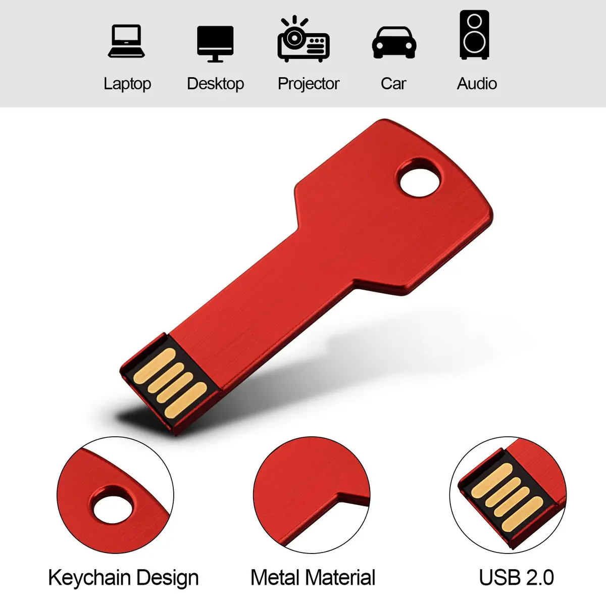 RAOYI 8GB Metal Key USB 2.0 Flash Drive | Portable Data Storage, Fast Transfer, 10-Pack, Red - view 2