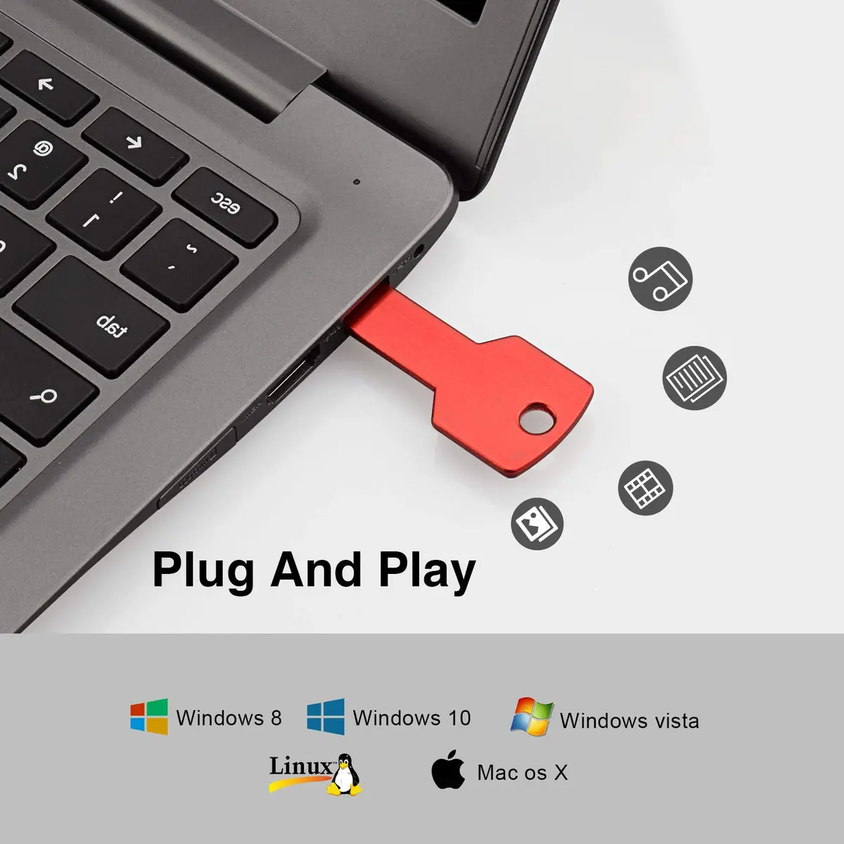 RAOYI 8GB Metal Key USB 2.0 Flash Drive | Portable Data Storage, Fast Transfer, 10-Pack, Red - view 3