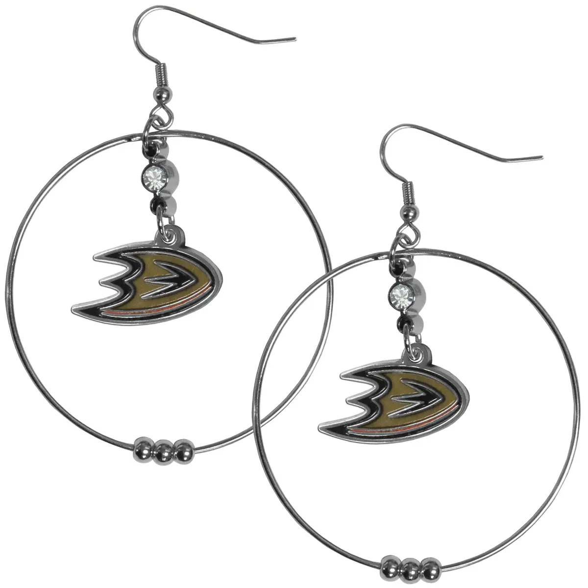Siskiyou Sports Womens Anaheim Ducks 2 Inch Hoop Earrings One Size Team Color | Large 2 inch lightweight hoops with team charm and crystal accents - main product image