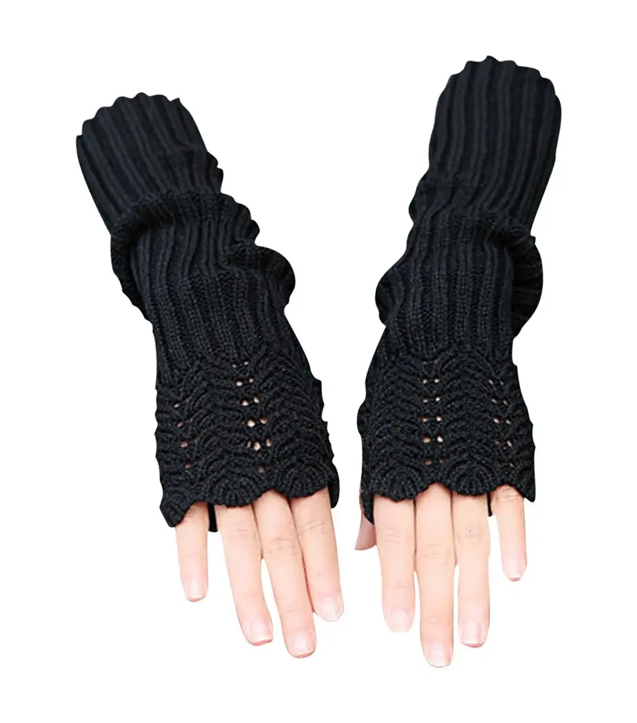 Novawo Women Arm Warmers Warm Knitted Long Gloves Winter Fashion Gloves | Soft Acrylic, One Size, Black - main product image