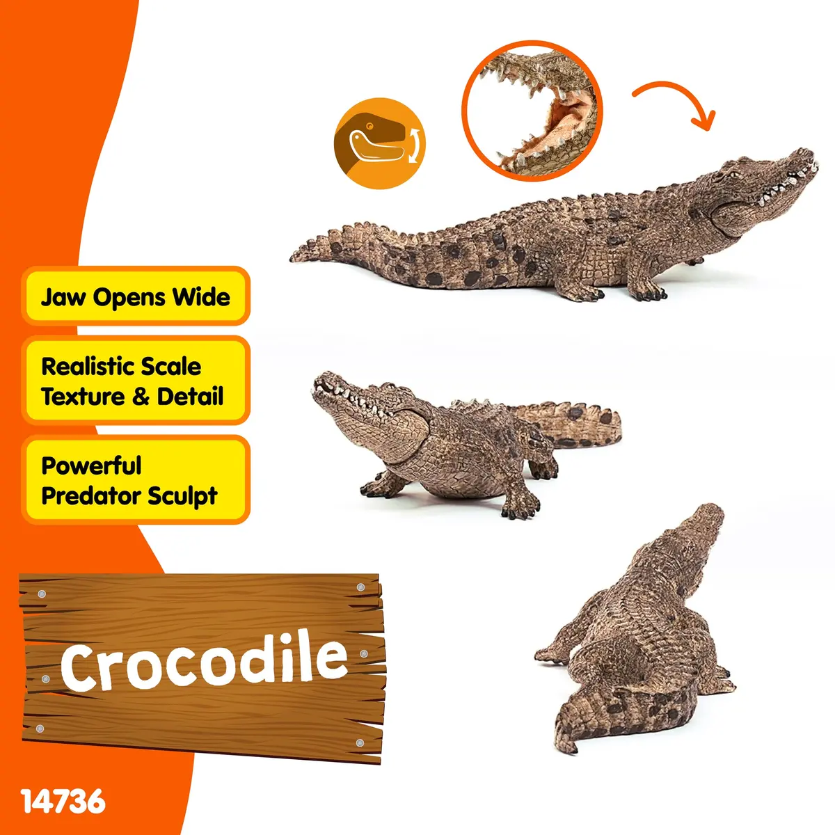 Schleich Wild Life Crocodile Toy Figurine with Movable Jaw | Realistic Animal Play for Ages 3+ - view 2
