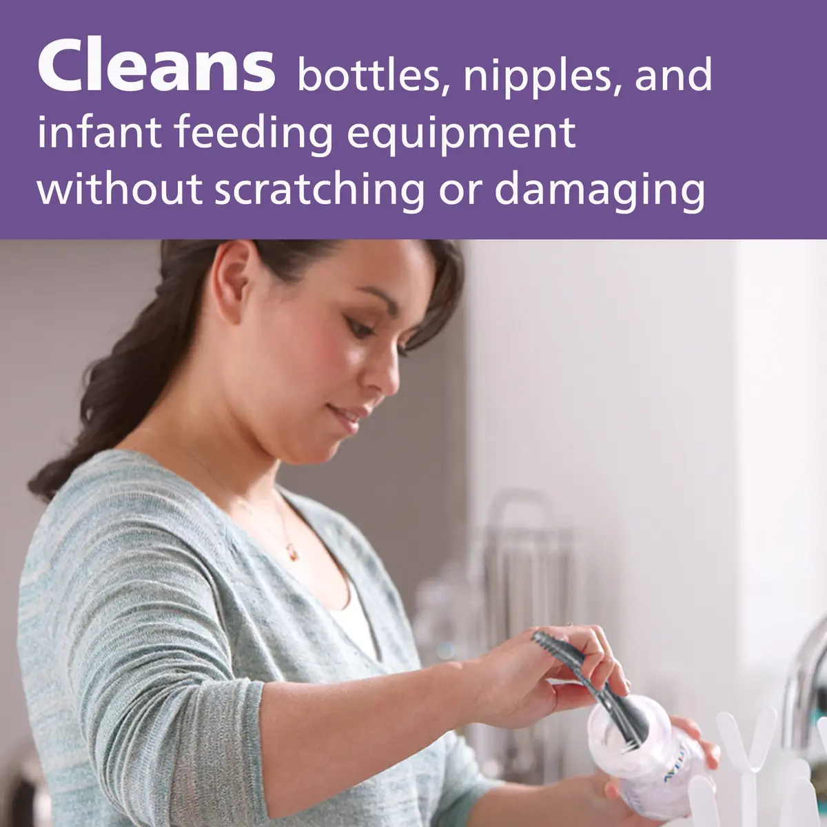 Philips Avent Baby Bottle and Nipple Brush, Gray | Cleans Bottles & Nipples Effectively - view 2