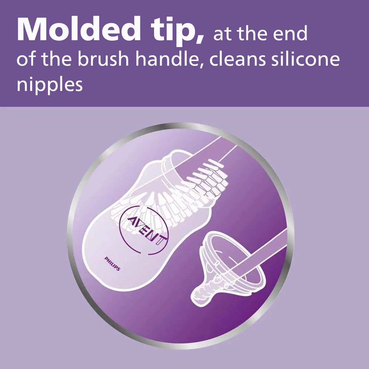 Philips Avent Baby Bottle and Nipple Brush, Gray | Cleans Bottles & Nipples Effectively - view 4
