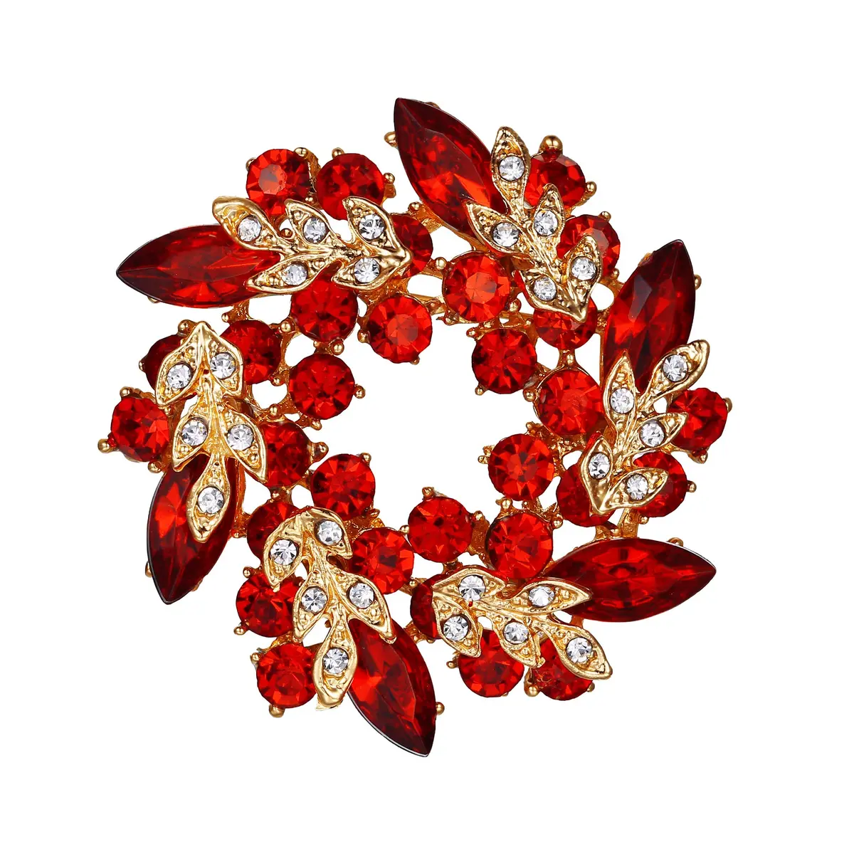 Ever Faith Austrian Crystal Wedding Flower Wreath Brooch Pin Red Gold-Tone | Elegant Bridal Accessory - main product image