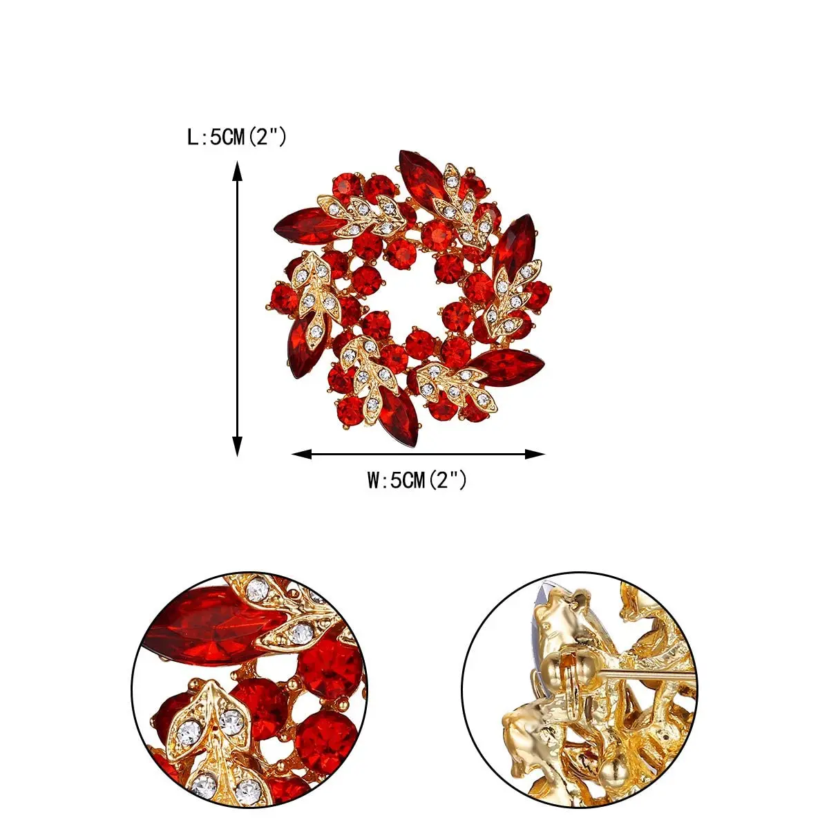 Ever Faith Austrian Crystal Wedding Flower Wreath Brooch Pin Red Gold-Tone | Elegant Bridal Accessory - view 5
