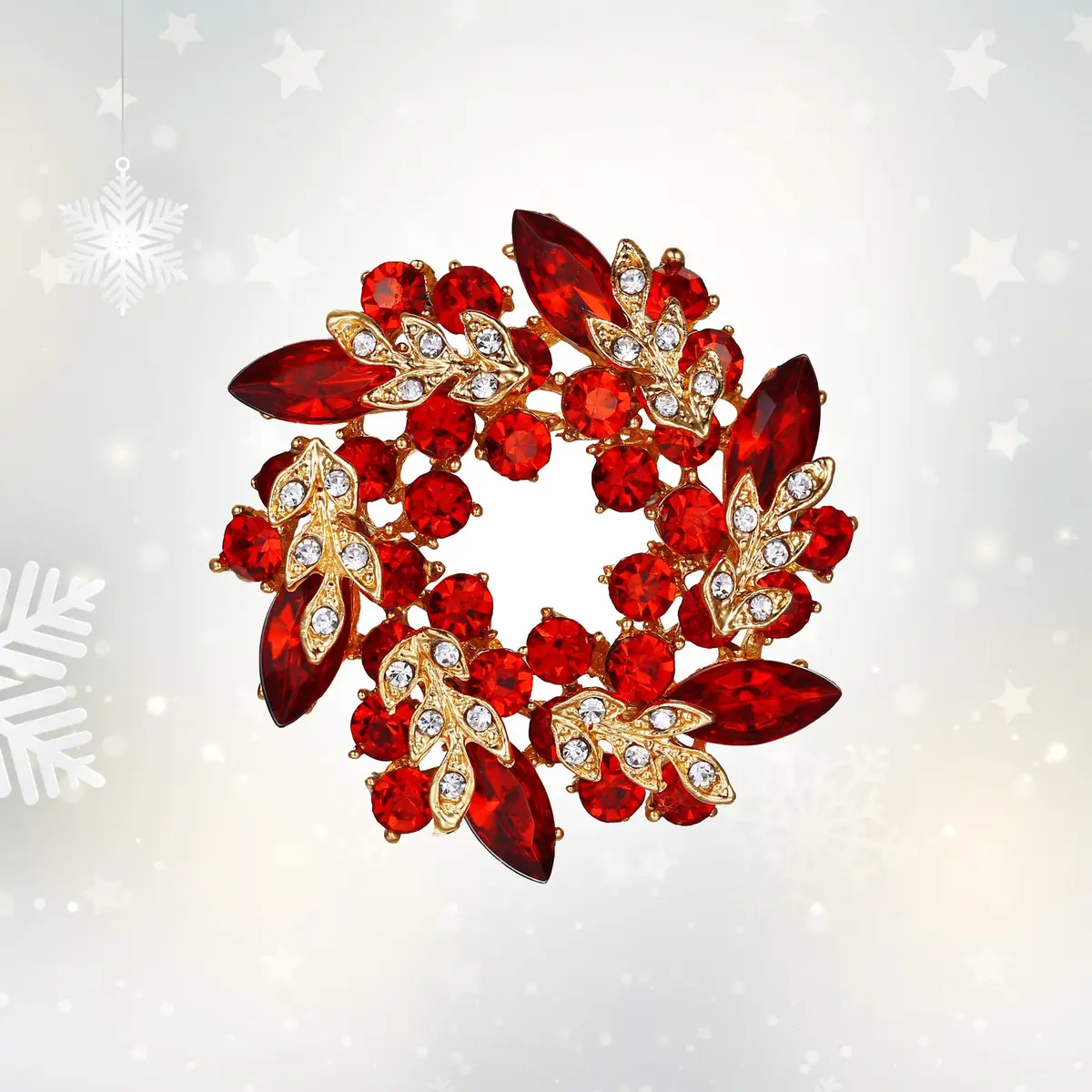 Ever Faith Austrian Crystal Wedding Flower Wreath Brooch Pin Red Gold-Tone | Elegant Bridal Accessory - view 2