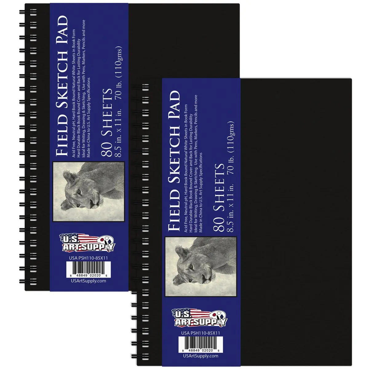 U.S. Art Supply 8.5" x 11" Premium Hardbound Sketch Book, 2-Pack | Spiral-Bound Artist Sketchpad for Drawing & Mixed Media - main product image