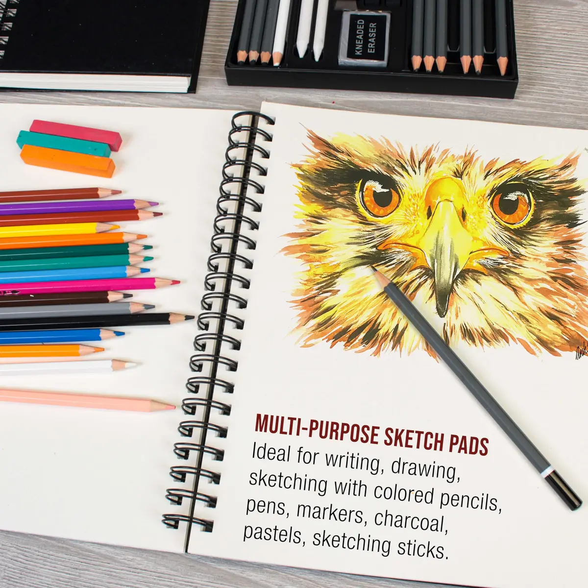 U.S. Art Supply 8.5" x 11" Premium Hardbound Sketch Book, 2-Pack | Spiral-Bound Artist Sketchpad for Drawing & Mixed Media - view 5