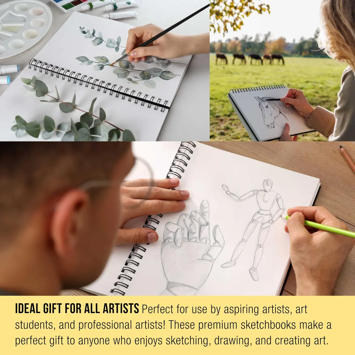 U.S. Art Supply 8.5" x 11" Premium Hardbound Sketch Book, 2-Pack | Spiral-Bound Artist Sketchpad for Drawing & Mixed Media - view 6