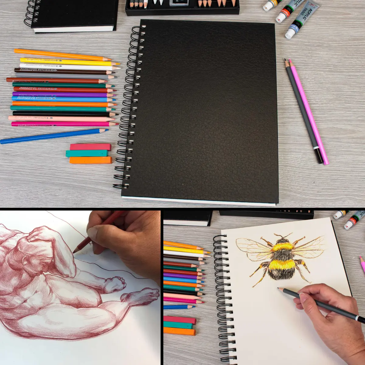 U.S. Art Supply 8.5" x 11" Premium Hardbound Sketch Book, 2-Pack | Spiral-Bound Artist Sketchpad for Drawing & Mixed Media - view 7