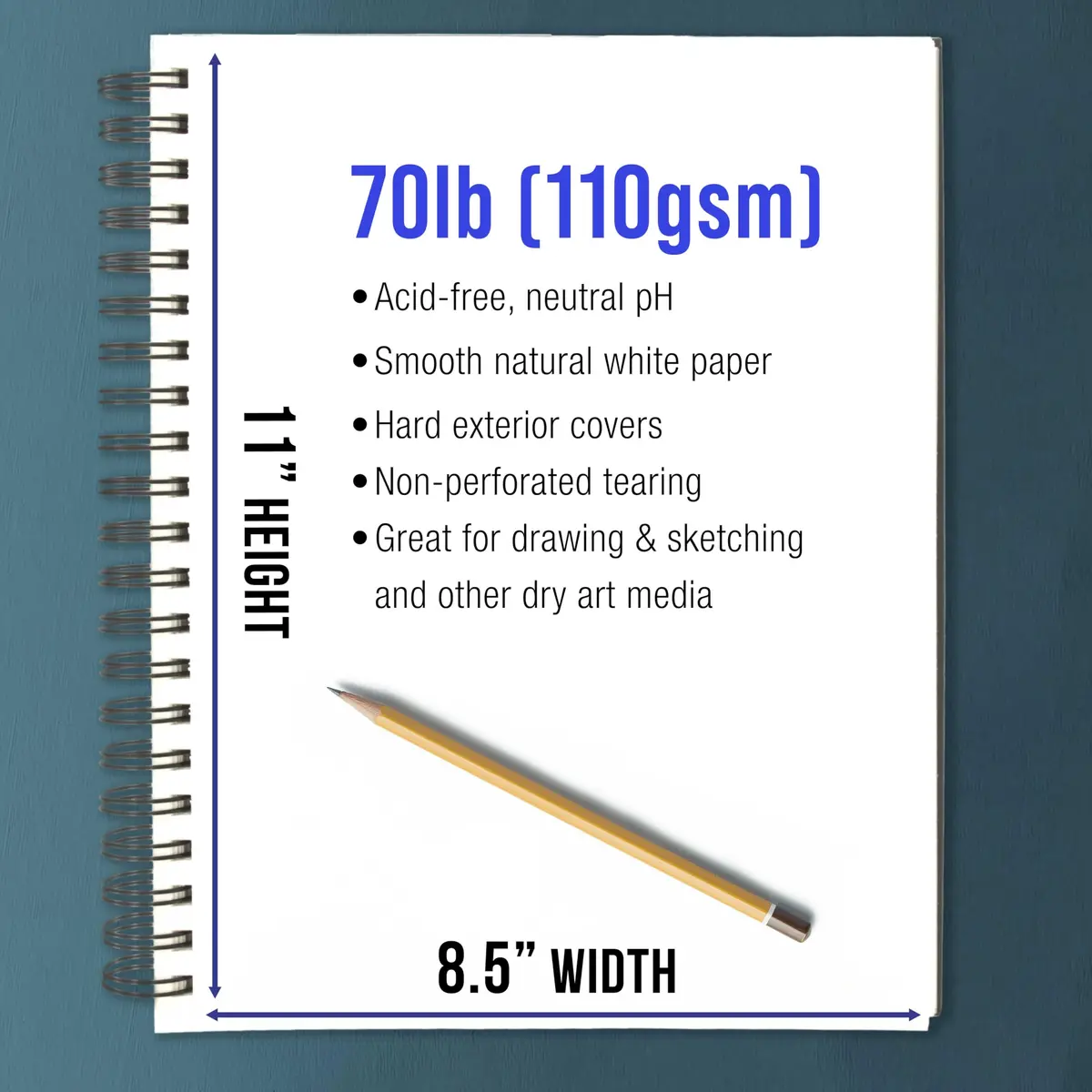 U.S. Art Supply 8.5" x 11" Premium Hardbound Sketch Book, 2-Pack | Spiral-Bound Artist Sketchpad for Drawing & Mixed Media - view 3