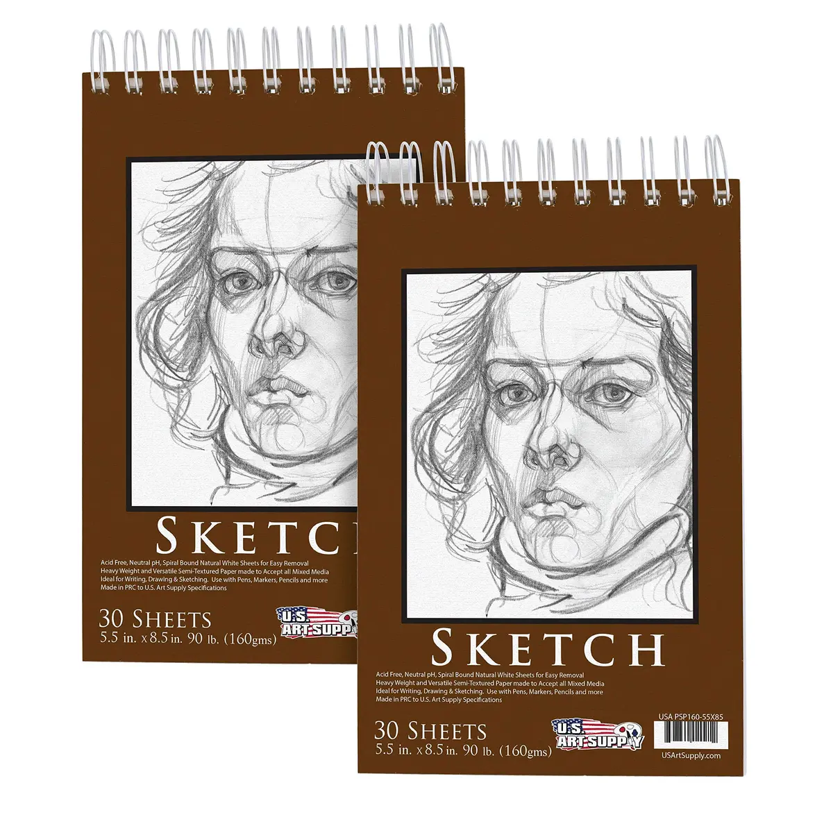 U.S. Art Supply 5.5x8.5 Heavy-Weight Sketch Pad | 30 Sheets, Spiral Bound, Natural White Paper - main product image