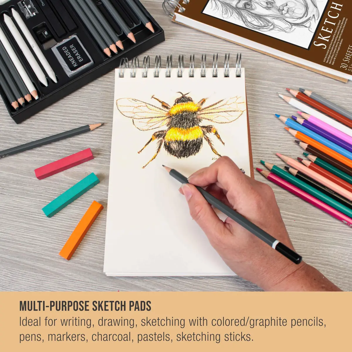U.S. Art Supply 5.5x8.5 Heavy-Weight Sketch Pad | 30 Sheets, Spiral Bound, Natural White Paper - view 5