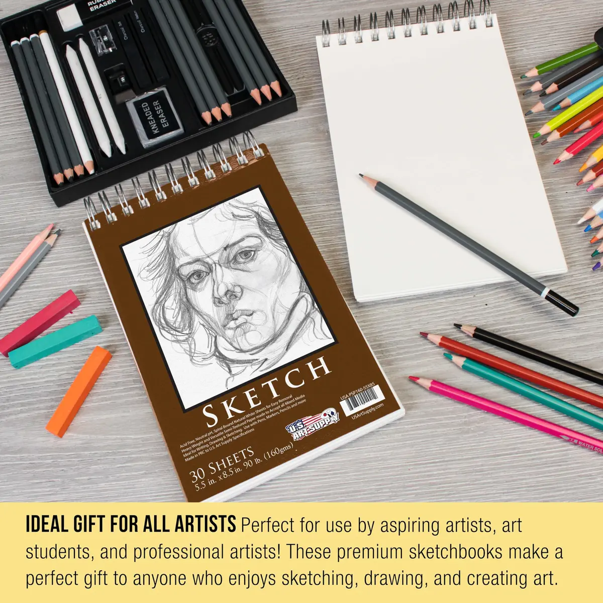 U.S. Art Supply 5.5x8.5 Heavy-Weight Sketch Pad | 30 Sheets, Spiral Bound, Natural White Paper - view 6