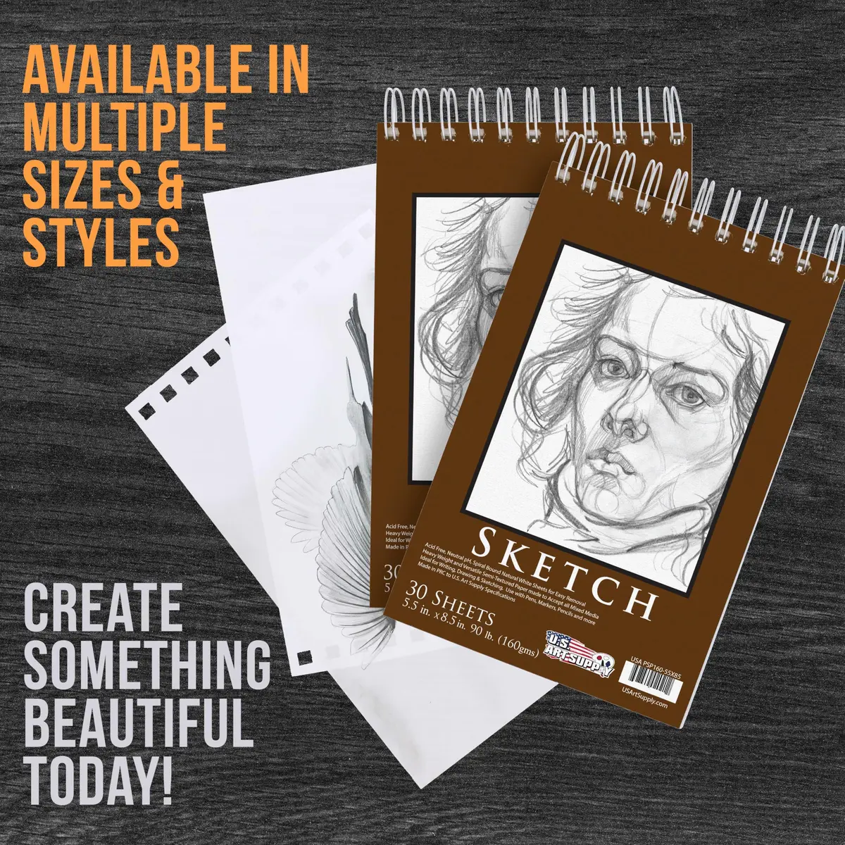 U.S. Art Supply 5.5x8.5 Heavy-Weight Sketch Pad | 30 Sheets, Spiral Bound, Natural White Paper - view 7