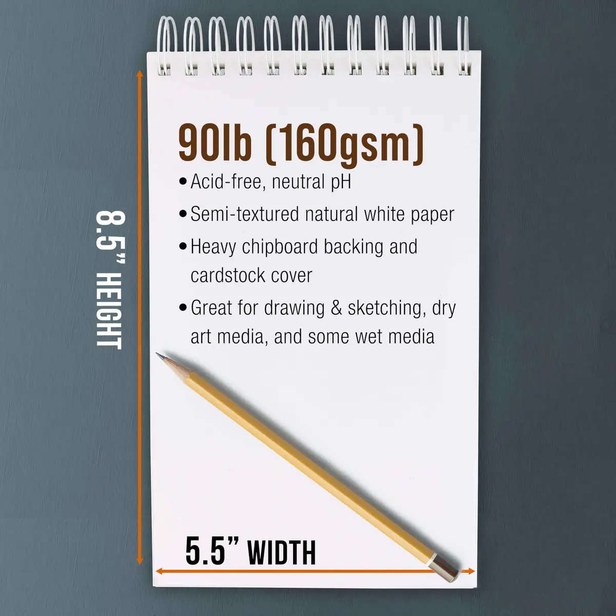 U.S. Art Supply 5.5x8.5 Heavy-Weight Sketch Pad | 30 Sheets, Spiral Bound, Natural White Paper - view 3
