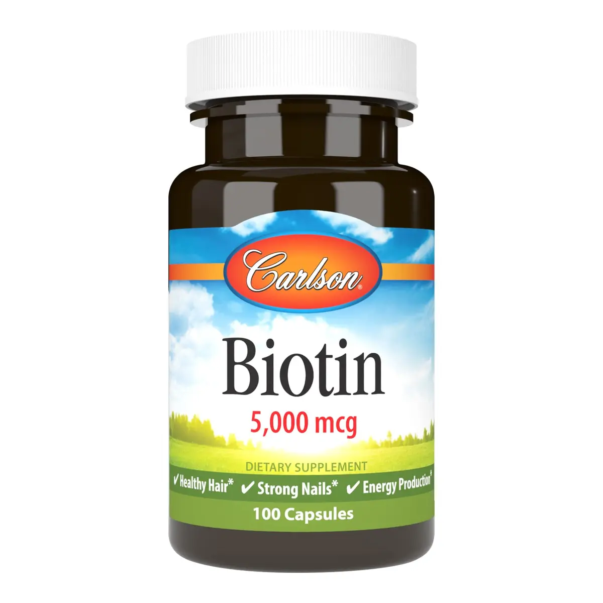 Carlson Biotin 5000 mcg | Supports Hair, Nails & Skin | 100 Capsules - main product image