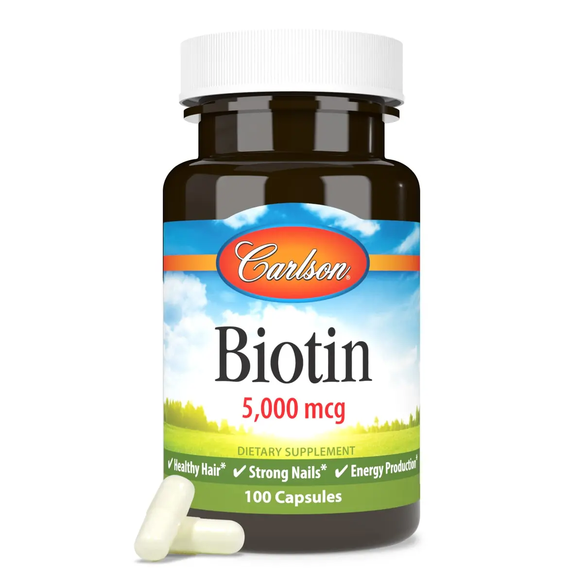 Carlson Biotin 5000 mcg | Supports Hair, Nails & Skin | 100 Capsules - view 5