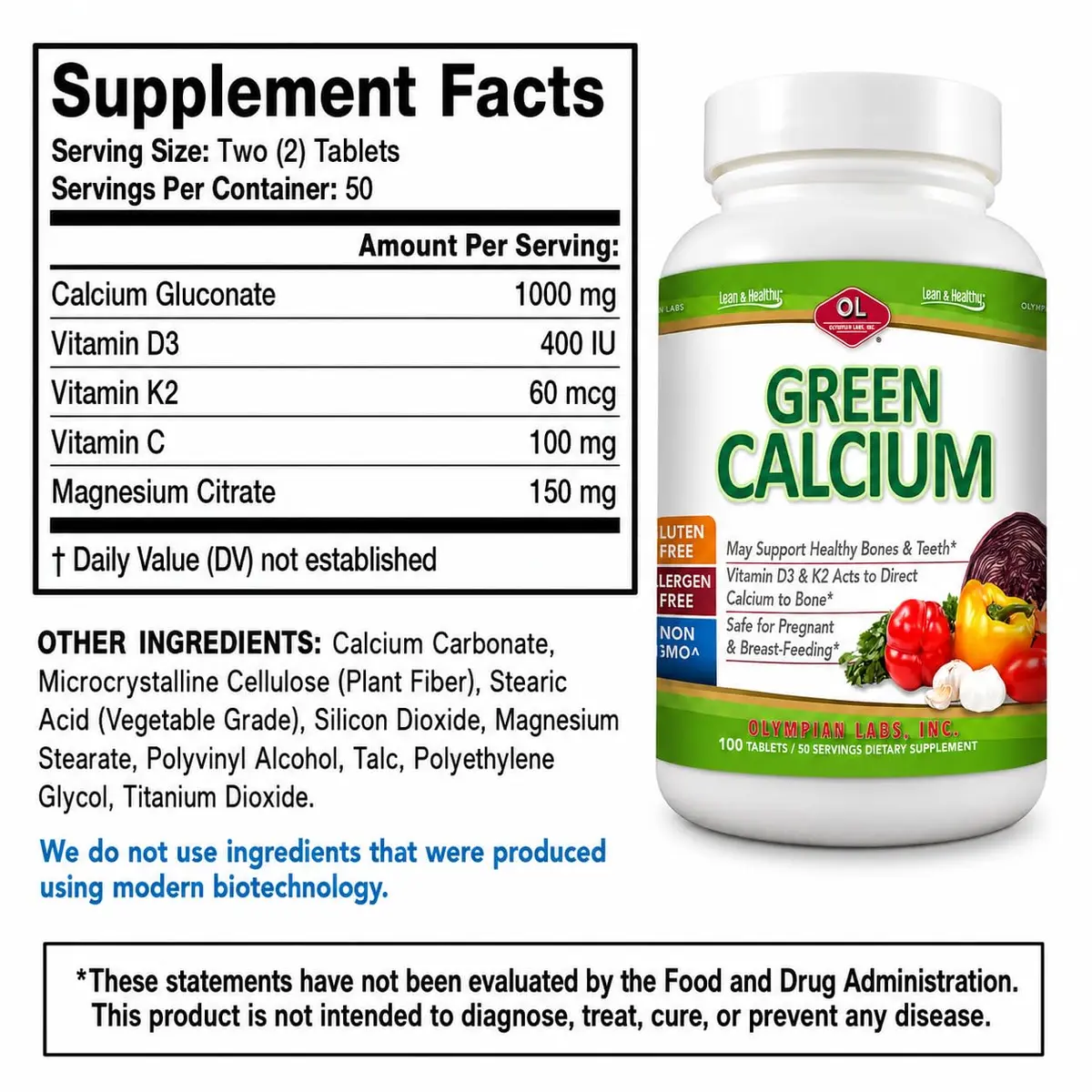 Olympian Labs Calcium Plus Magnesium 100 Tablets | Supports Strong Bones & Teeth - view 2