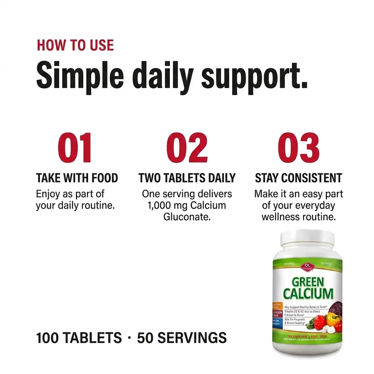 Olympian Labs Calcium Plus Magnesium 100 Tablets | Supports Strong Bones & Teeth - view 3