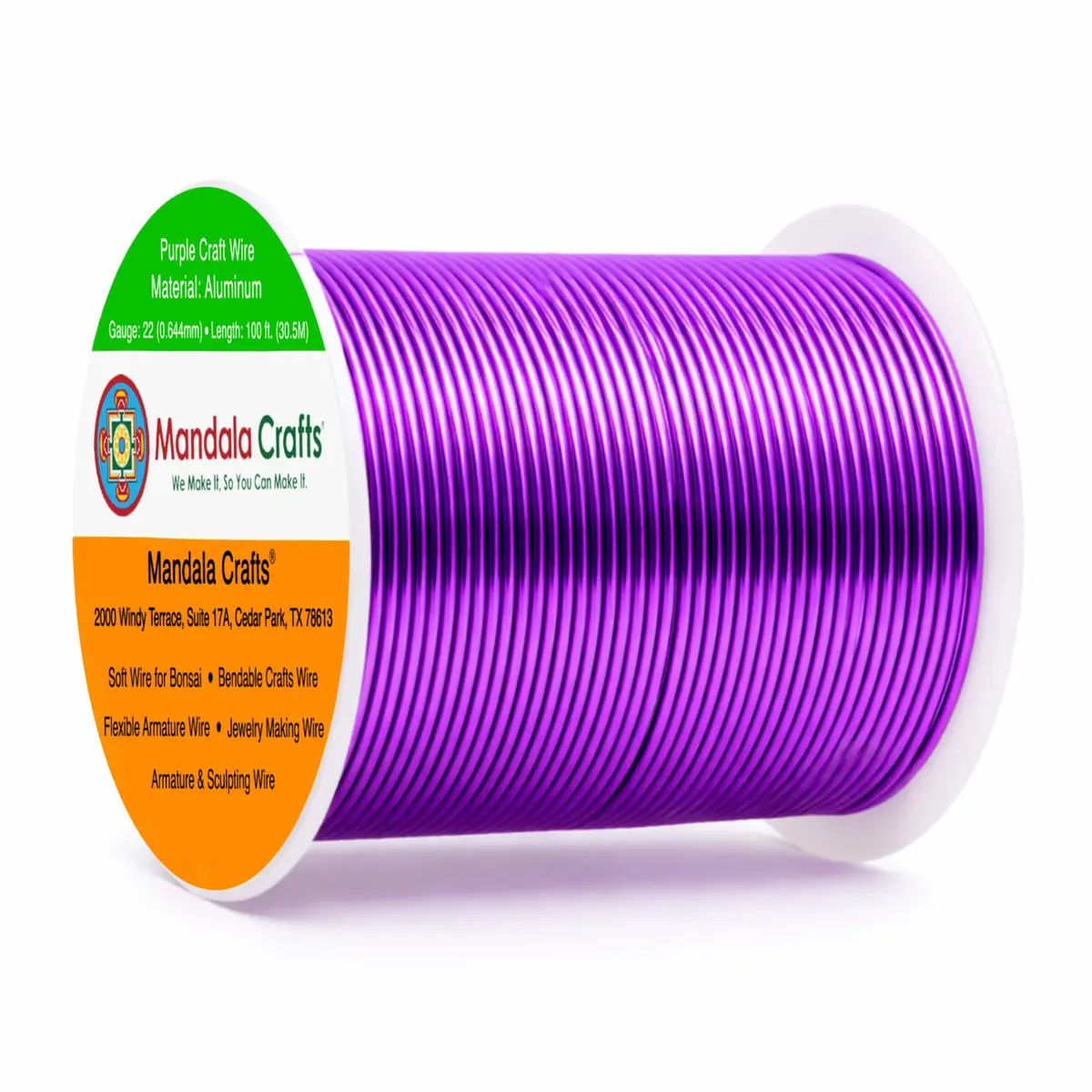 Mandala Crafts 22 Gauge Purple Anodized Aluminum Craft Wire, 100 FT | Durable, Shapeable & Tarnish-Resistant - main product image