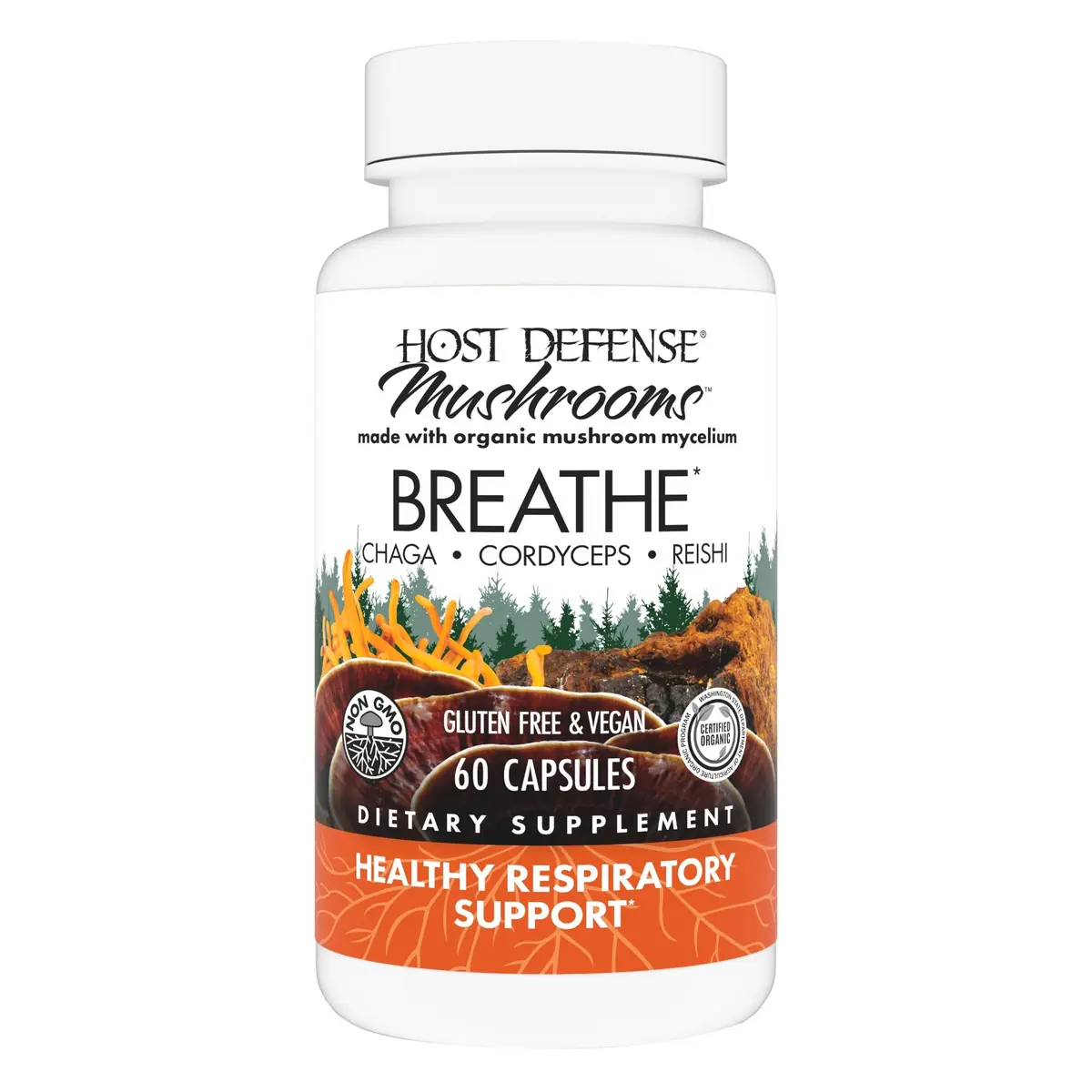 Host Defense Breathe Capsules 60 | Immune & Respiratory Support, Organic Mushroom Extracts - main product image
