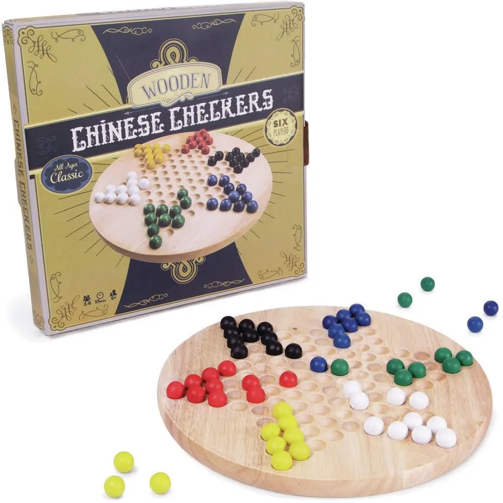 Brybelly All Natural Wood Chinese Checkers with Wooden Marbles | Classic Strategy Game (70-120 chars) - main product image
