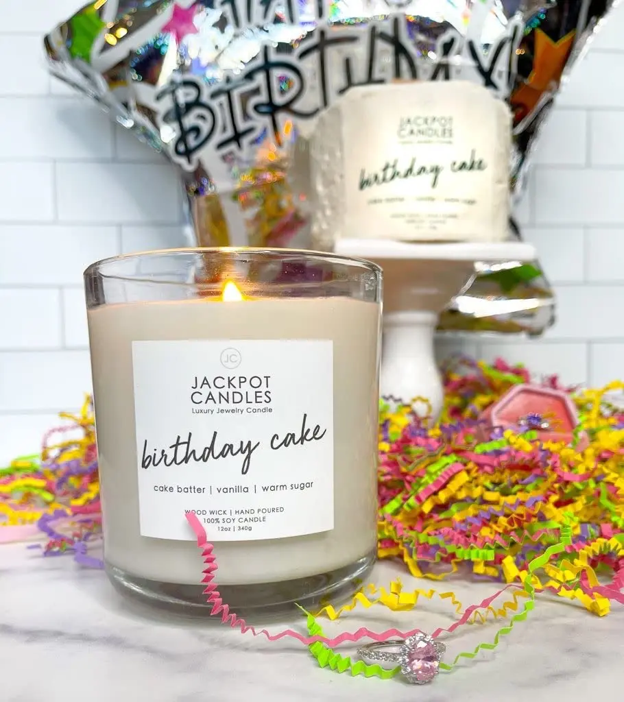 Jackpot Candles Birthday Cake Candle with Ring Inside | Surprise Jewelry Gift (15oz, Vanilla Sugar Scent, Ring Size 6) - view 3